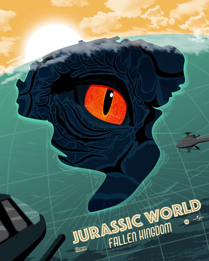 Jurassic World Fallen Kingdom retro illustrated poster